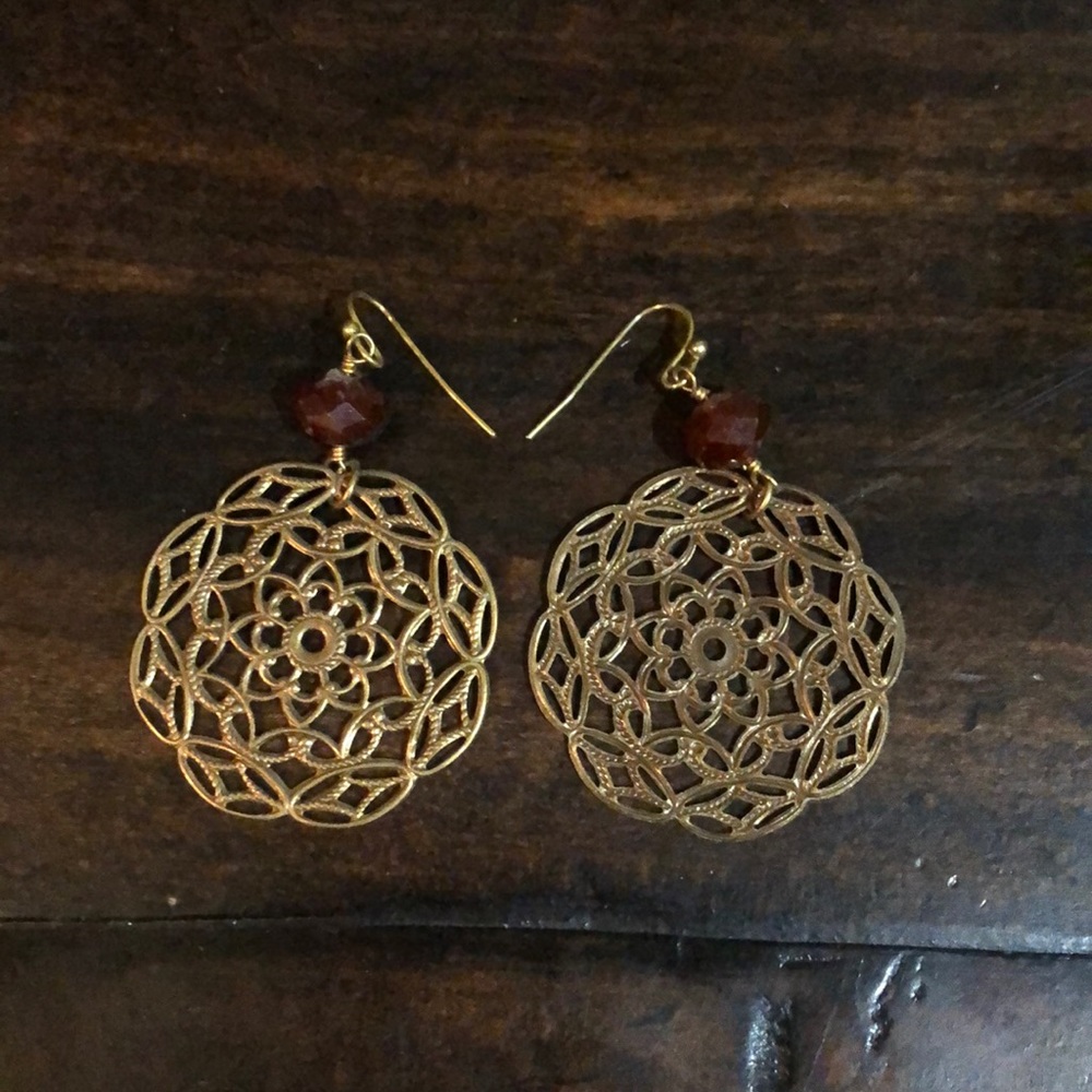 Antique gold and brown bead earrings